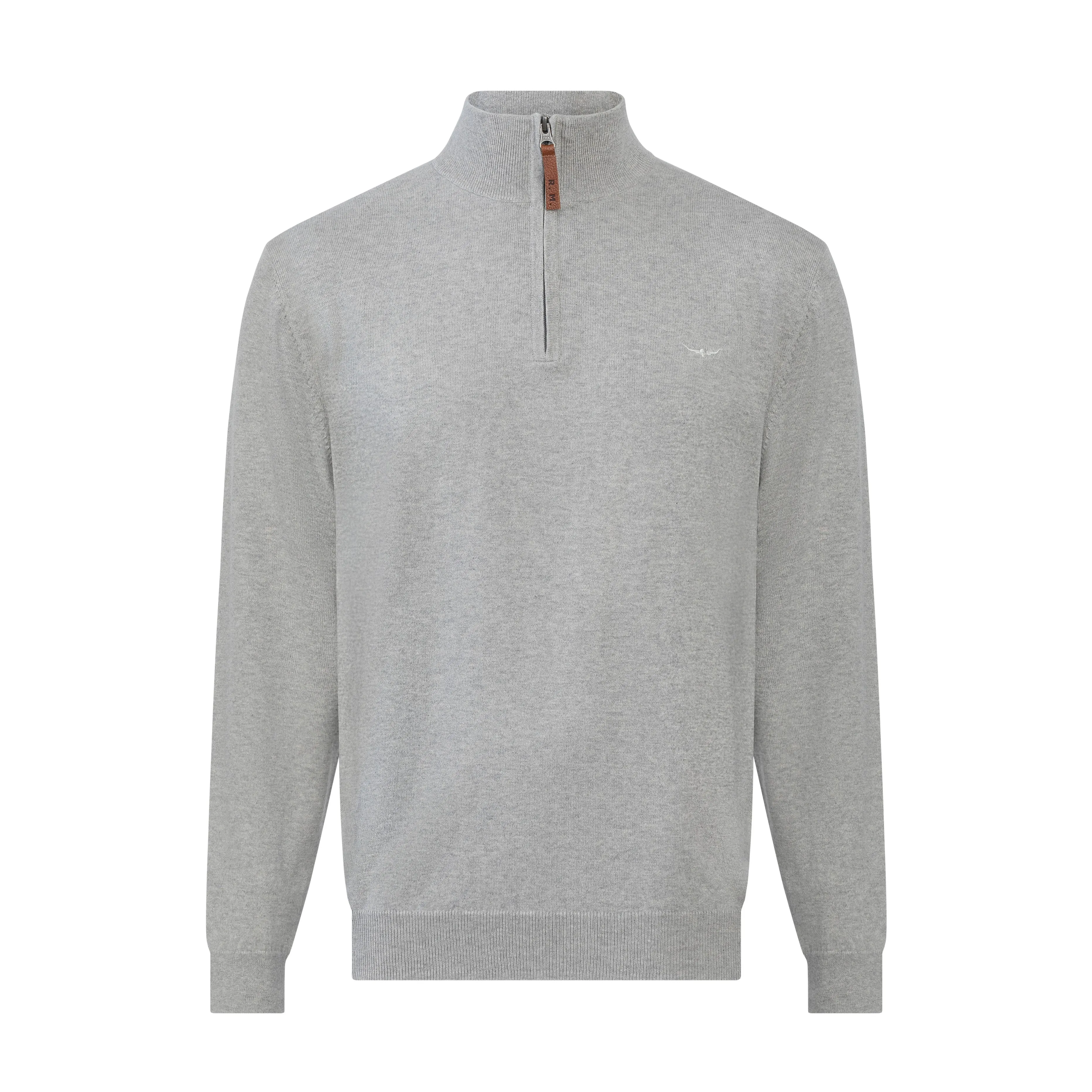 R.M.Williams Ernest Cotton Cashmere 1/4 Zip Mens Sweater - Grey Marle