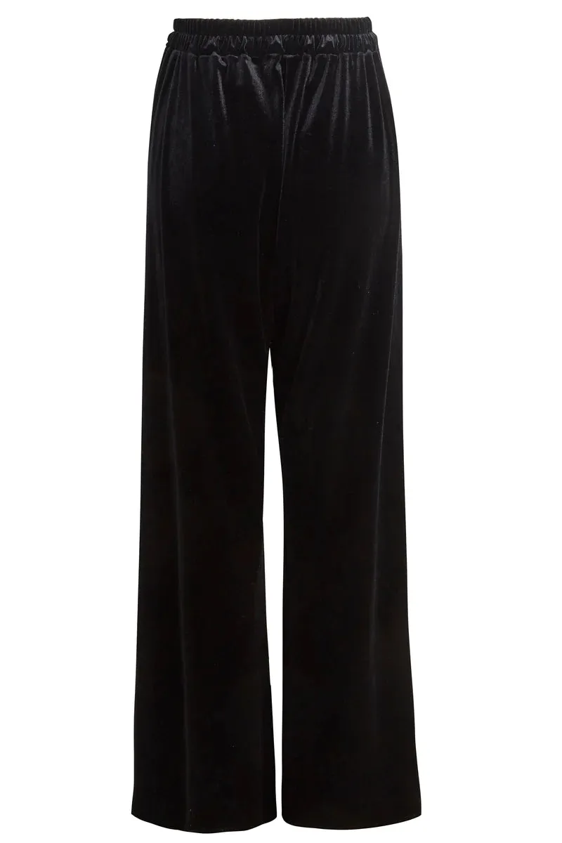 Sarvin Raven - Black Velvet Floor Length Wide Leg Trousers