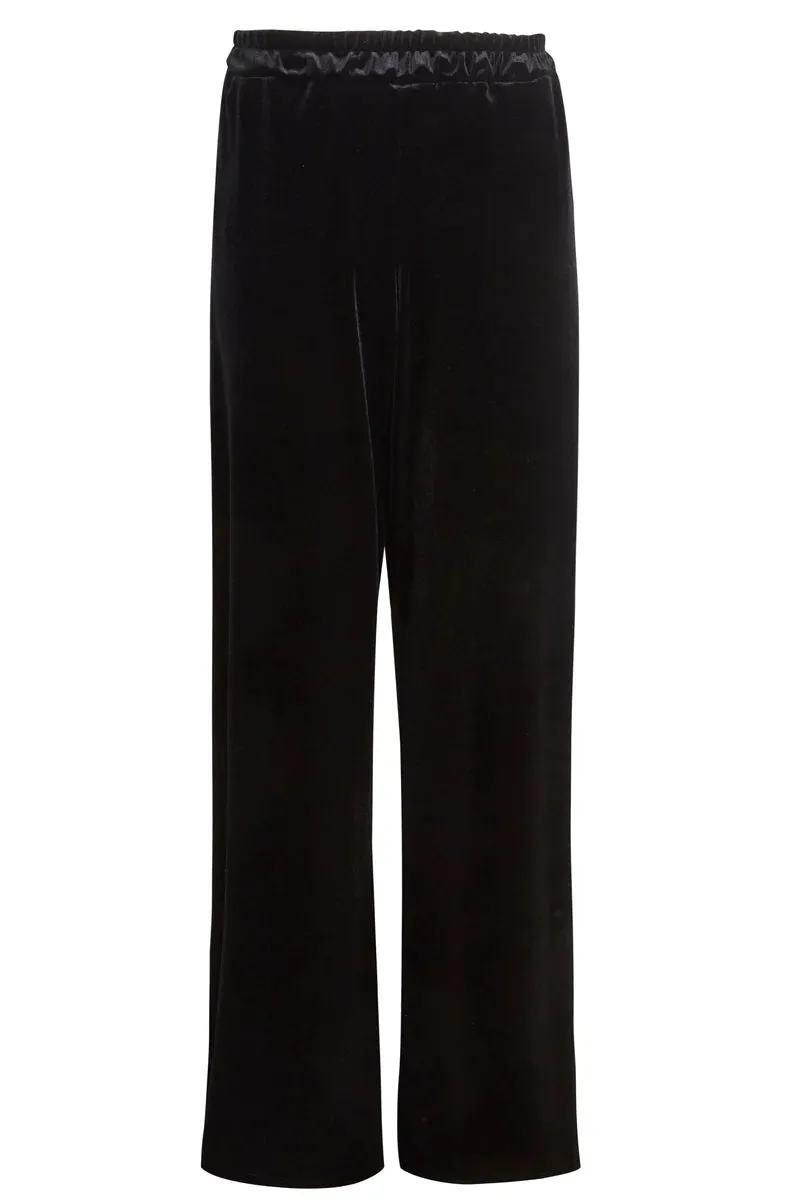 Sarvin Raven - Black Velvet Floor Length Wide Leg Trousers