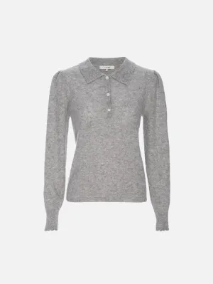 Scallop Polo Sweater -- Light Heather Grey