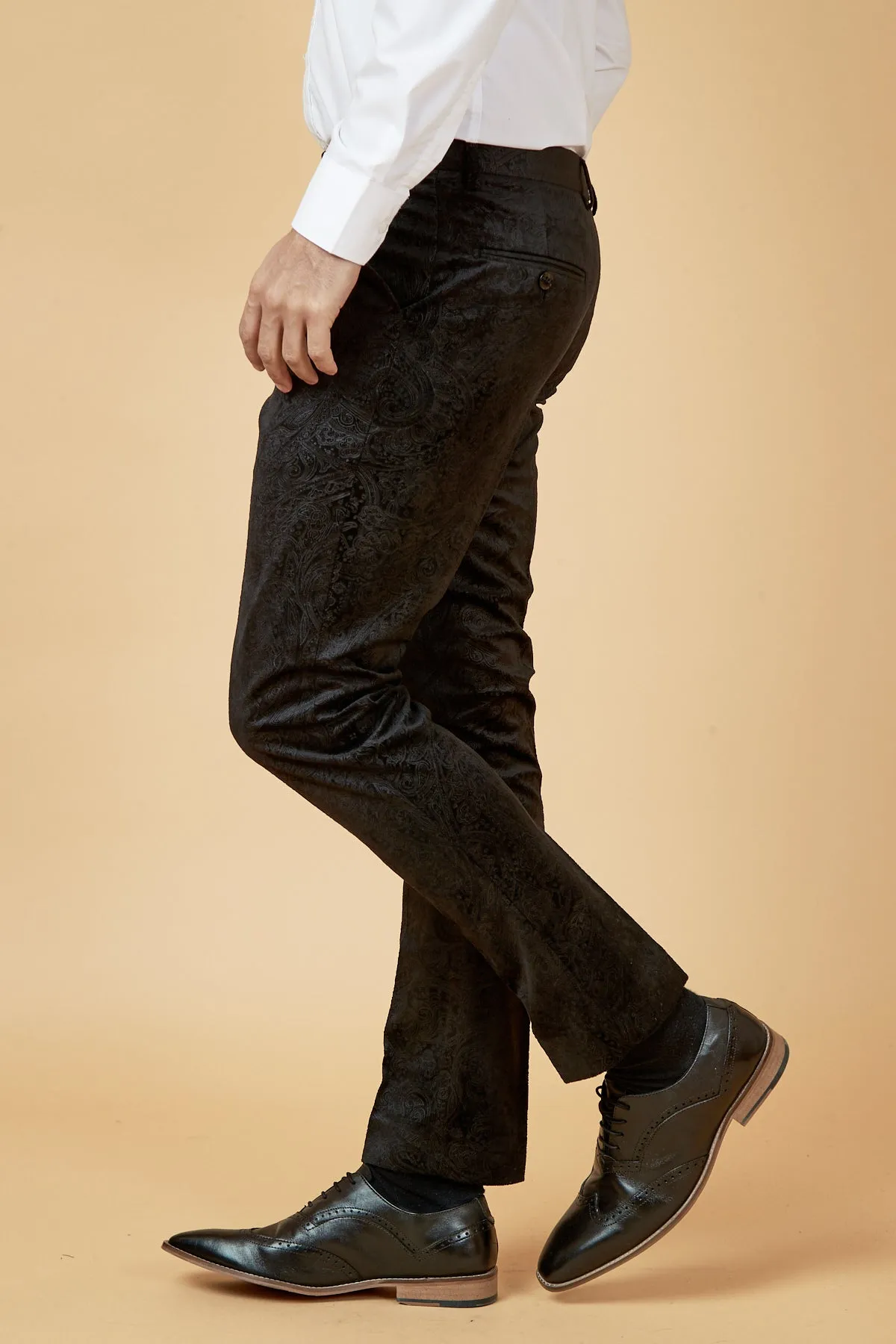 SIMON - Black Velvet Jacquard Trousers