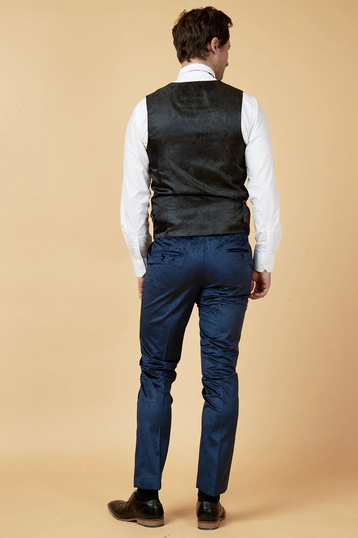 SIMON - Navy Velvet Jacquard Waistcoat