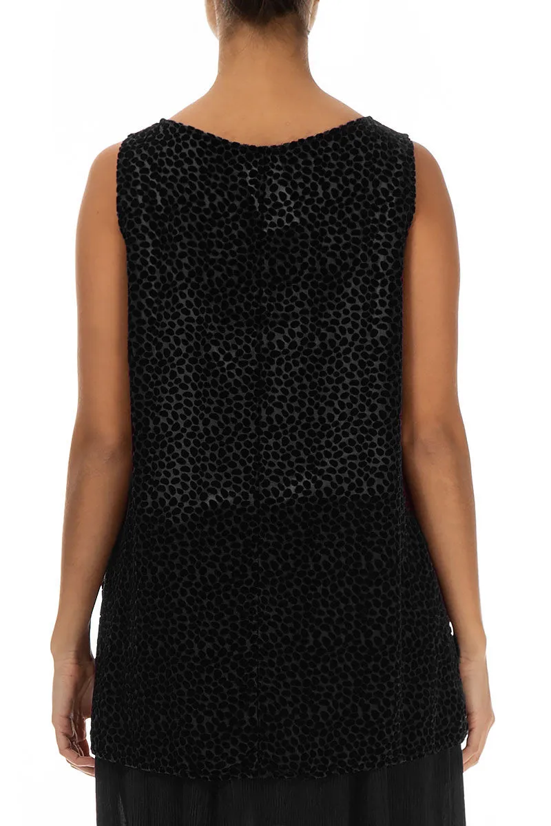 Sleeveless Devoré Dot Black Silk Velvet Blouse