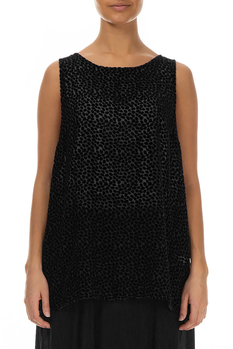 Sleeveless Devoré Dot Black Silk Velvet Blouse