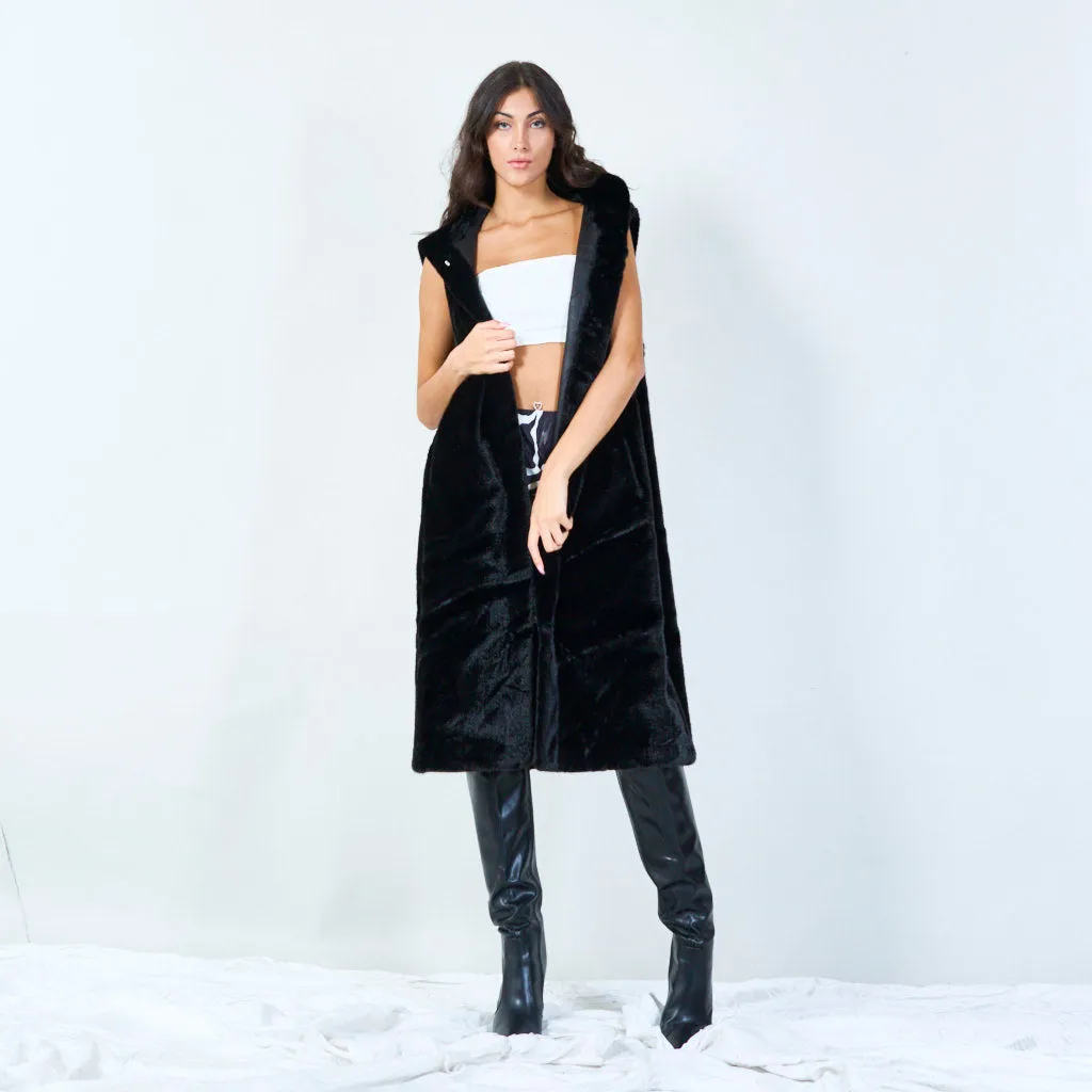 Sleeveless faux fur vest with hood wholesale