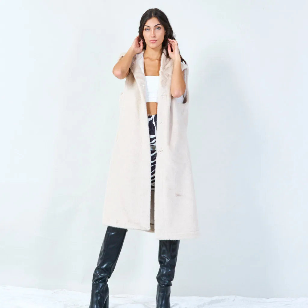 Sleeveless faux fur vest with hood wholesale