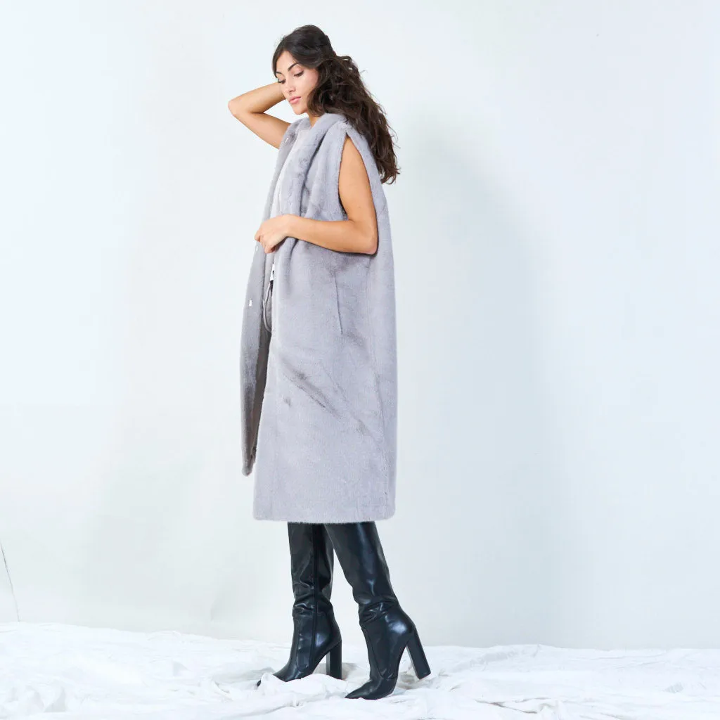 Sleeveless faux fur vest with hood wholesale