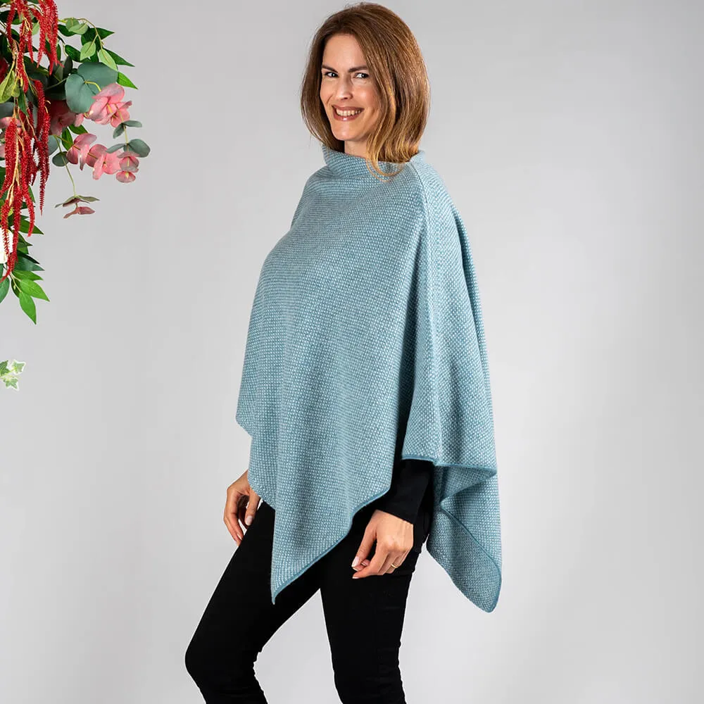 Soft Teal and Ivory Knitted Cashmere Poncho