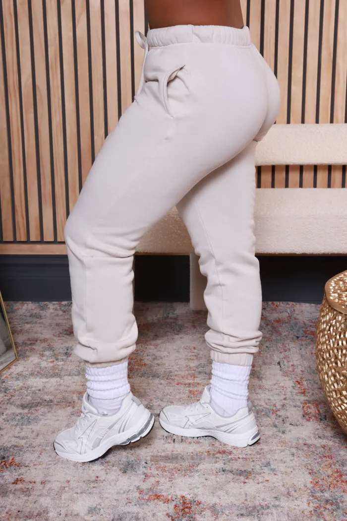 Step On It High Rise Joggers - Sand Beige