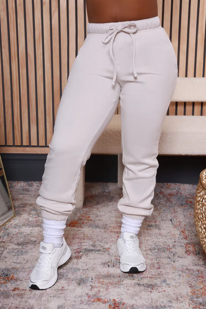 Step On It High Rise Joggers - Sand Beige