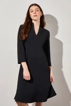 Stretch Deco Crepe Funnel Neck Midi Dress