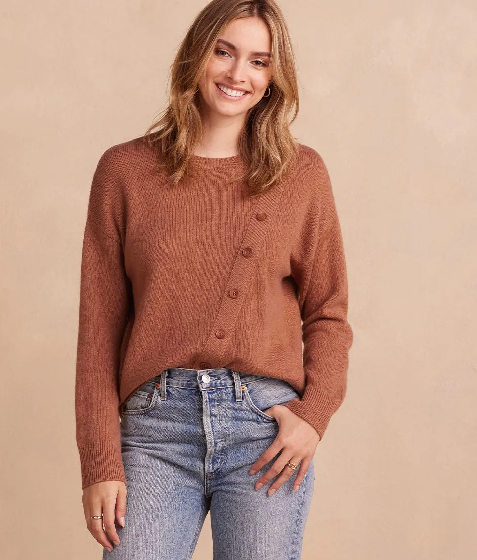 The Luxe Cashmere Blend Button Crewneck - Main