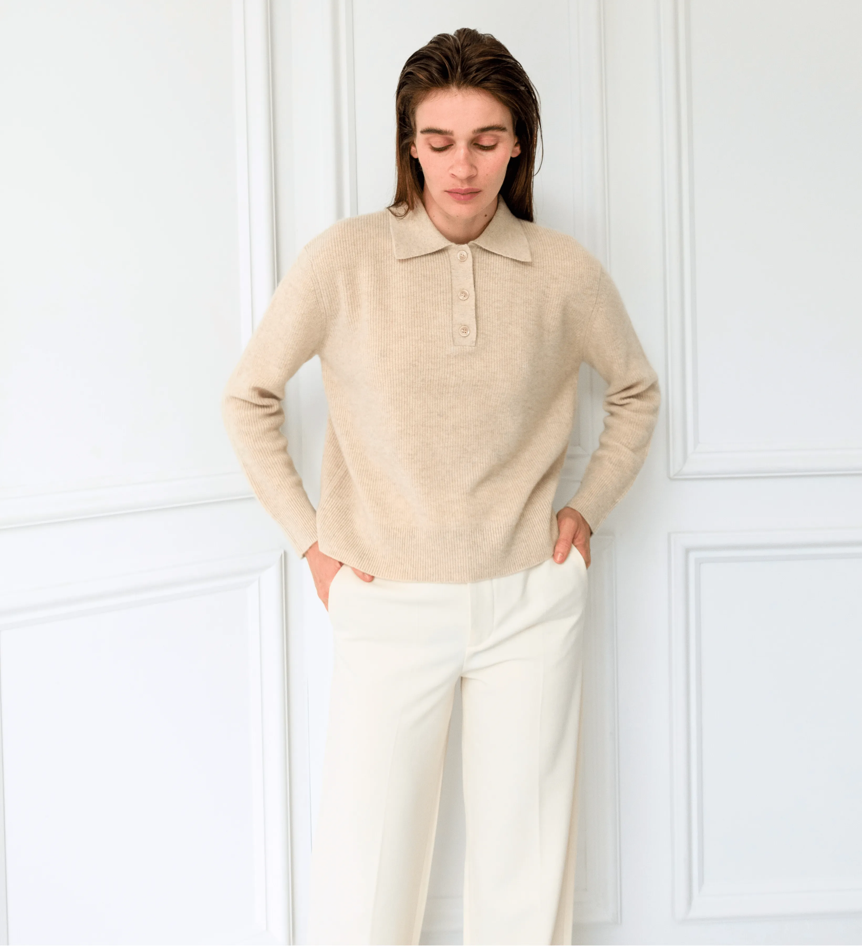 The Polo Collar Cashmere Sweater with Buttons