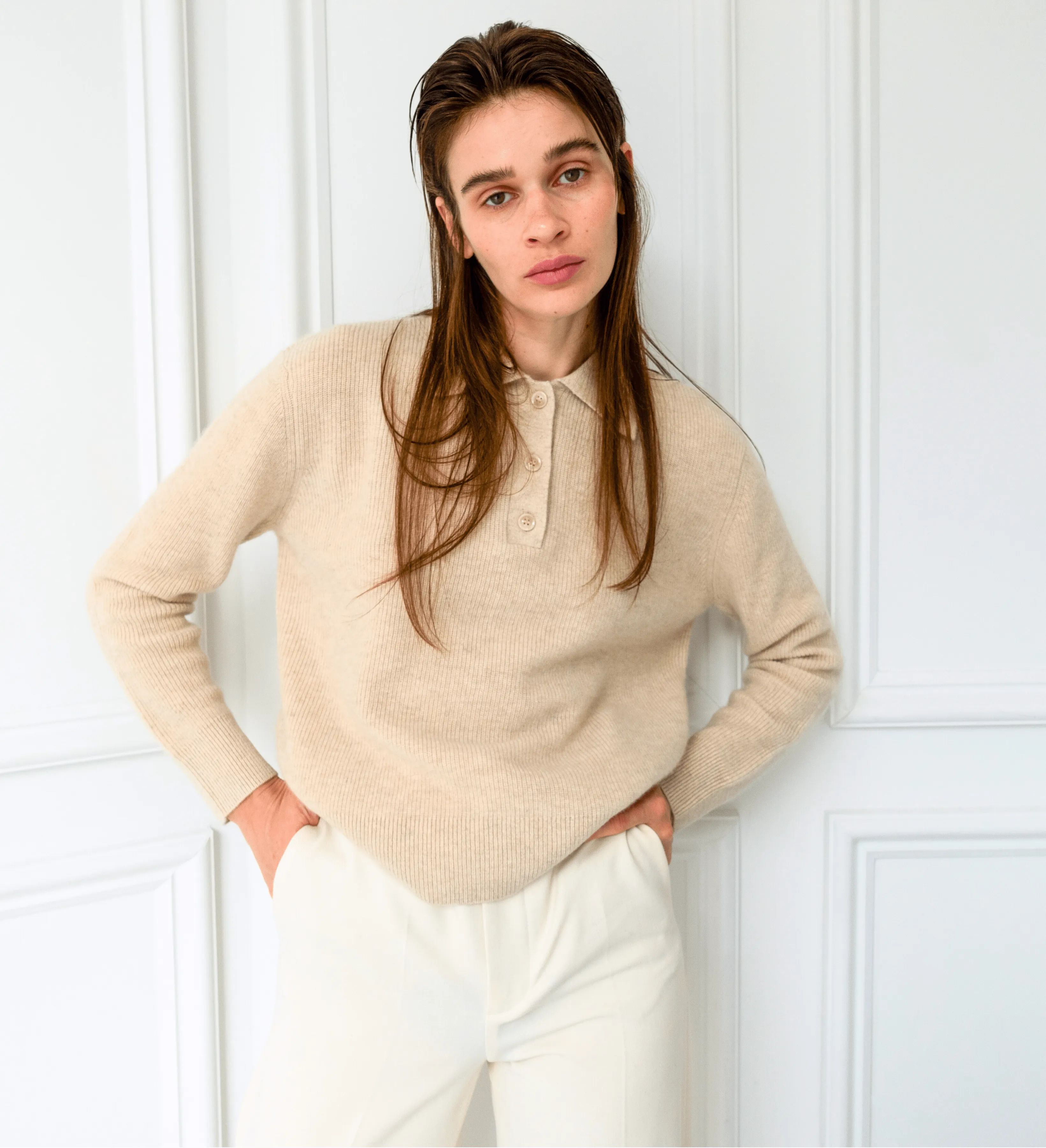 The Polo Collar Cashmere Sweater with Buttons