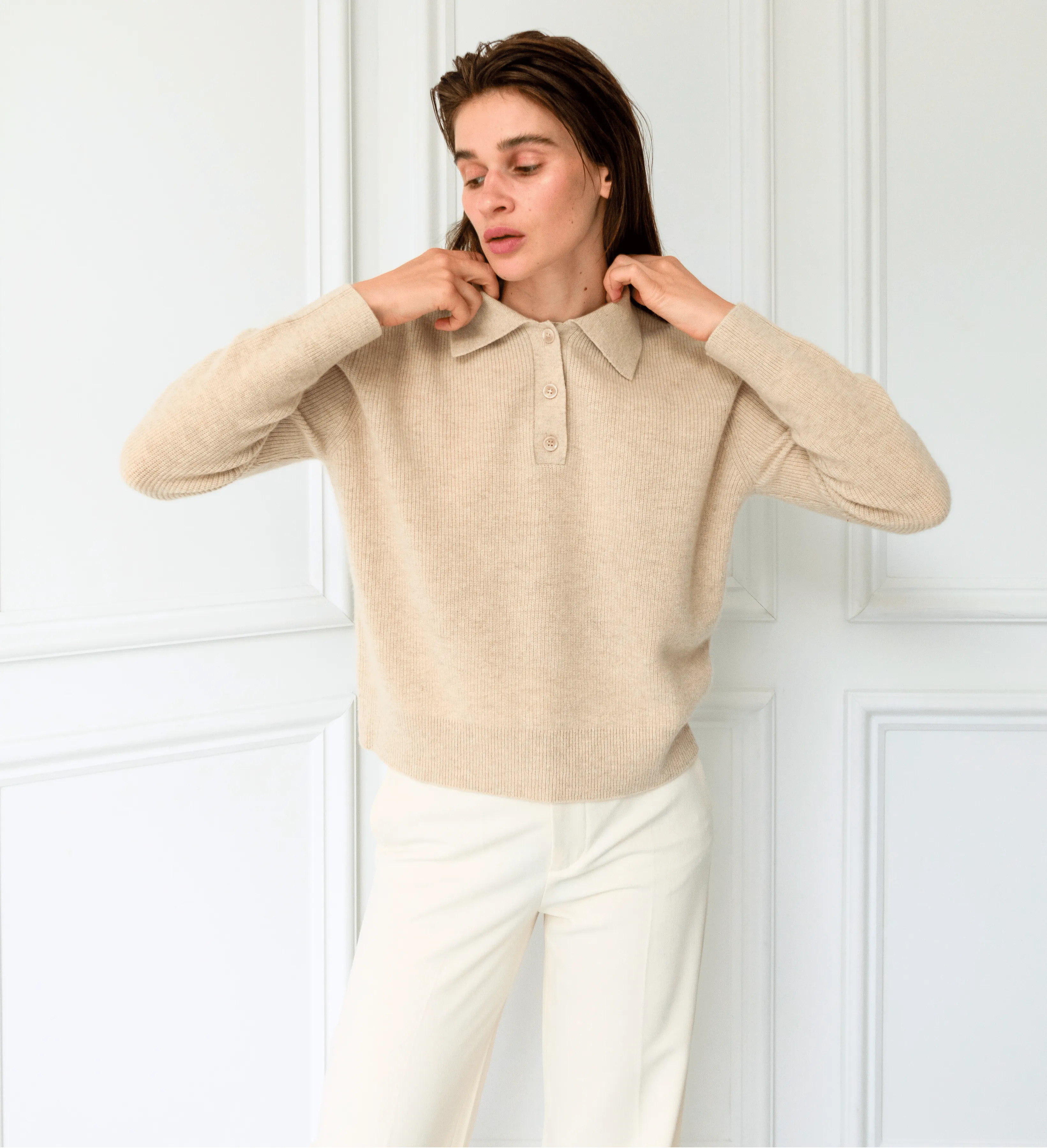 The Polo Collar Cashmere Sweater with Buttons