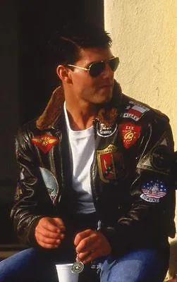 TOP GUN Men's Jet Fighter Bomber Navy Air Force Pilot Real Leather Jacket