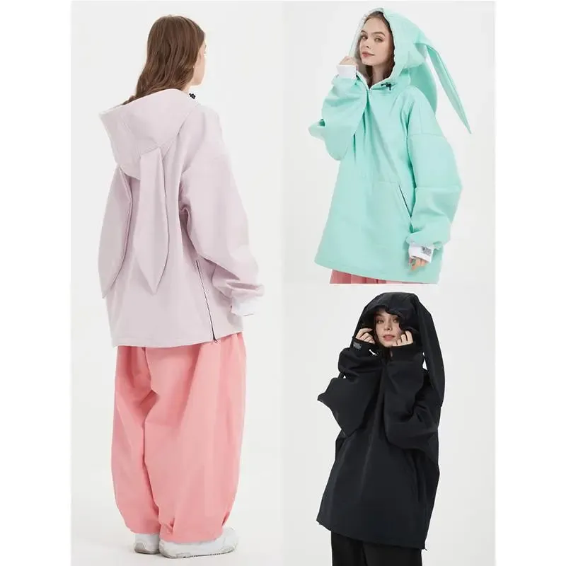 Unique Rabbit Fleece Hoodie for Snowboarding Skiing