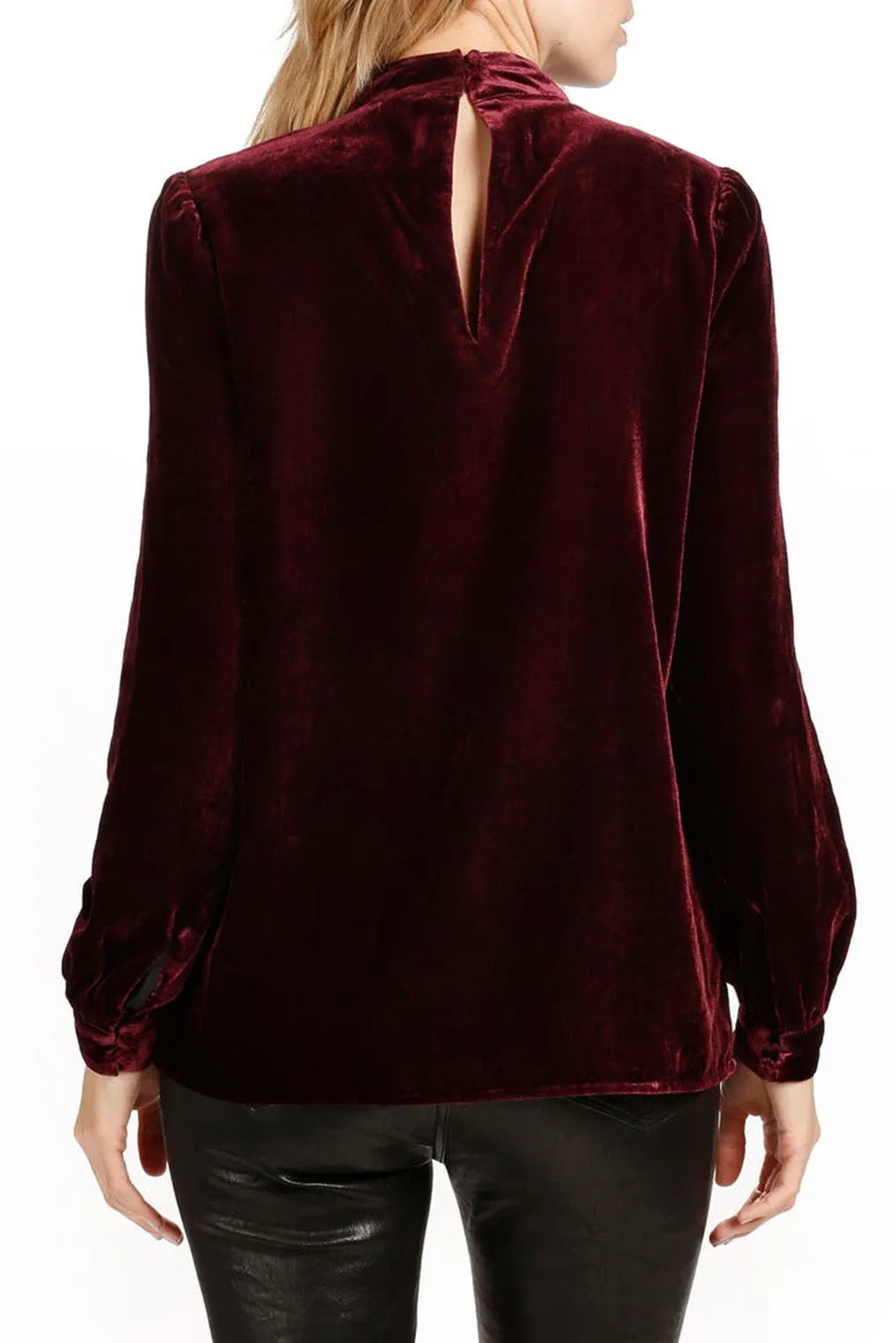 Velvet Cutout Bishop Sleeve Blouse