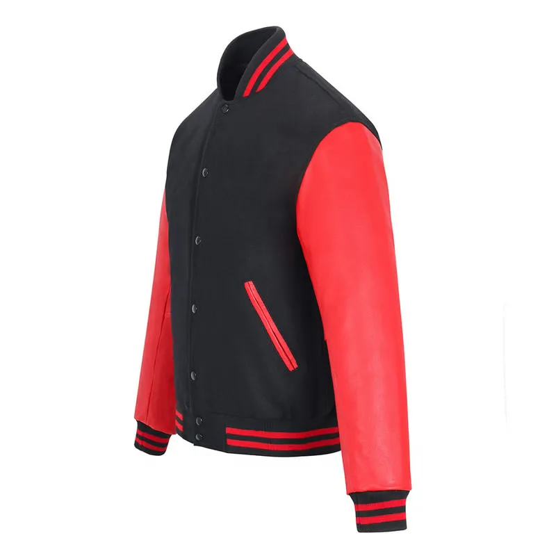 Warrior Gears Classic Hybrid Varsity Jacket for Kids, Toddler Letterman Bomber Jacket for Boys, Unisex Varsity Jacket Girls, Black Pure Wool Body & Red Cowhide Leather Sleeves