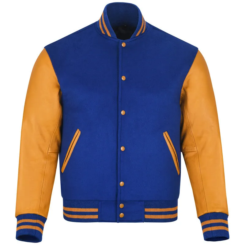 Warrior Gears Classic Hybrid Varsity Jacket for Kids, Toddler Letterman Bomber Jacket for Boys, Unisex Varsity Jacket Girls, Royal Blue Pure Wool Body & Gold Cowhide Leather Sleeves