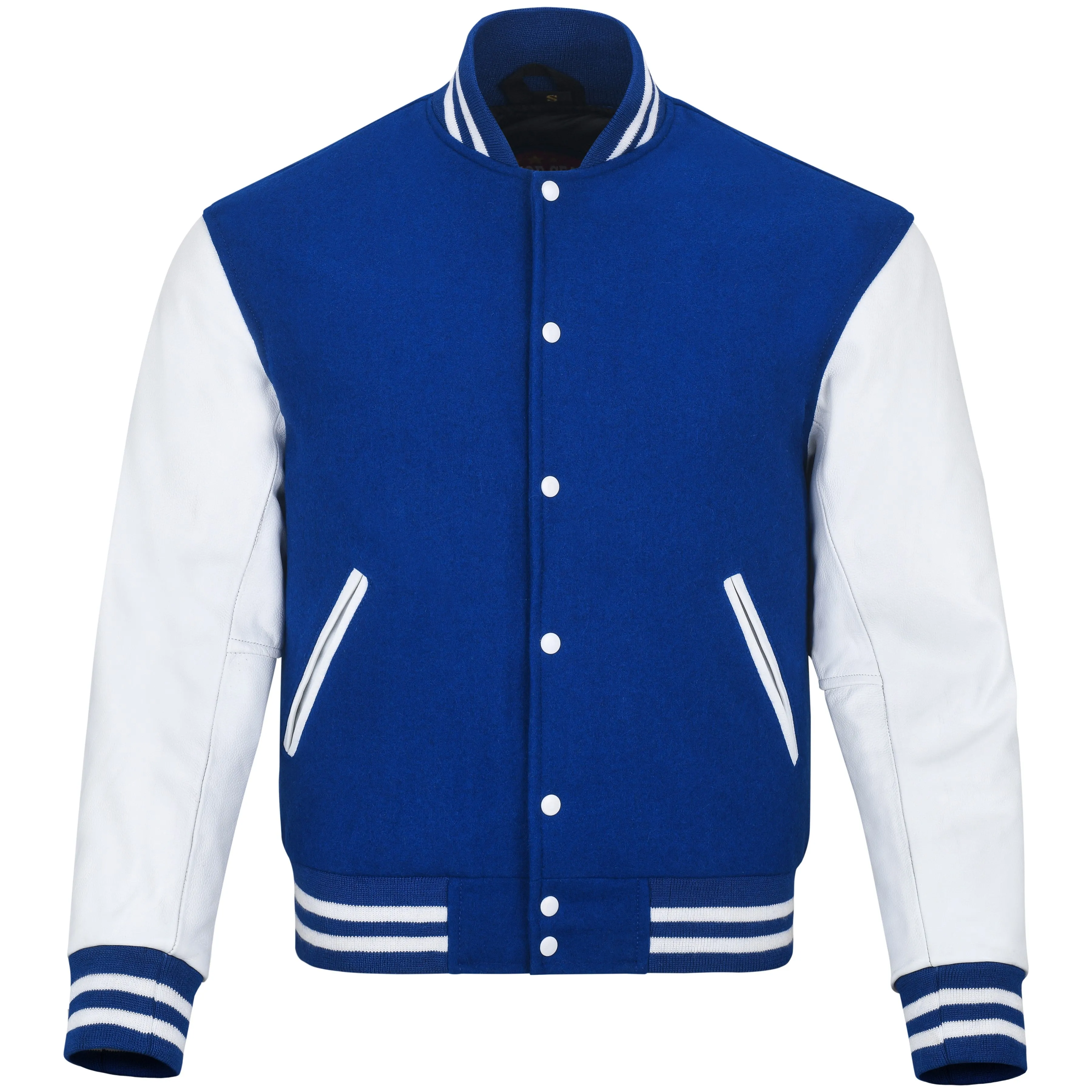 Warrior Gears Classic Hybrid Varsity Jacket for Kids, Toddler Letterman Bomber Jacket for Boys, Unisex Varsity Jacket Girls, Royal Blue Pure Wool Body & White Cowhide Leather Sleeves