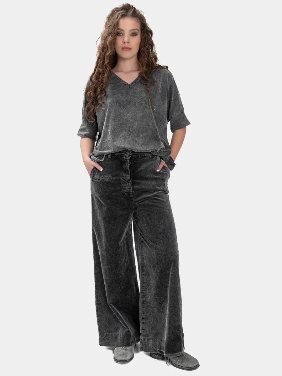 Wide Leg Velvet Trousers