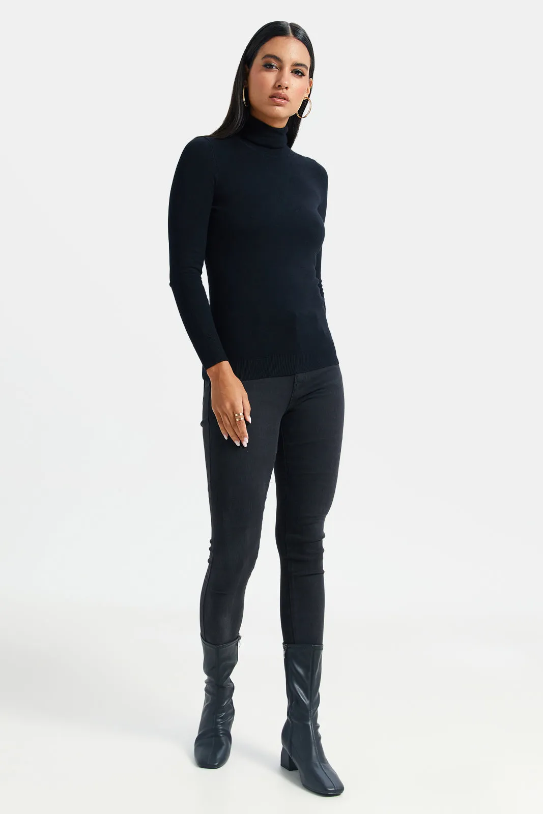 Women Black Turtle Neck Pullover