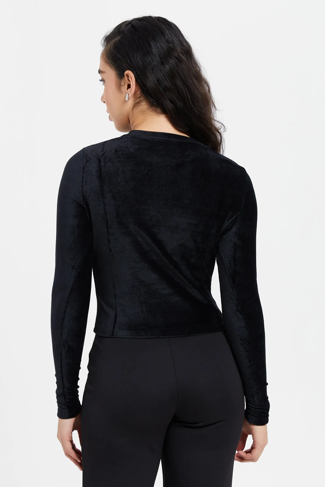 Women Black Velvet Jersey Top