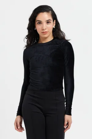 Women Black Velvet Jersey Top