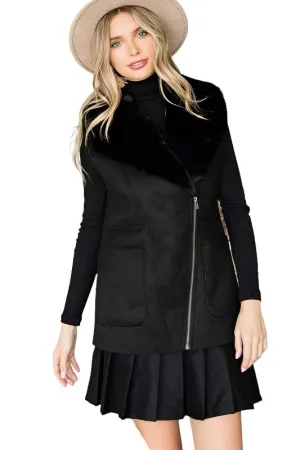 Womens Black Faux Suede Winter Vest Jacket