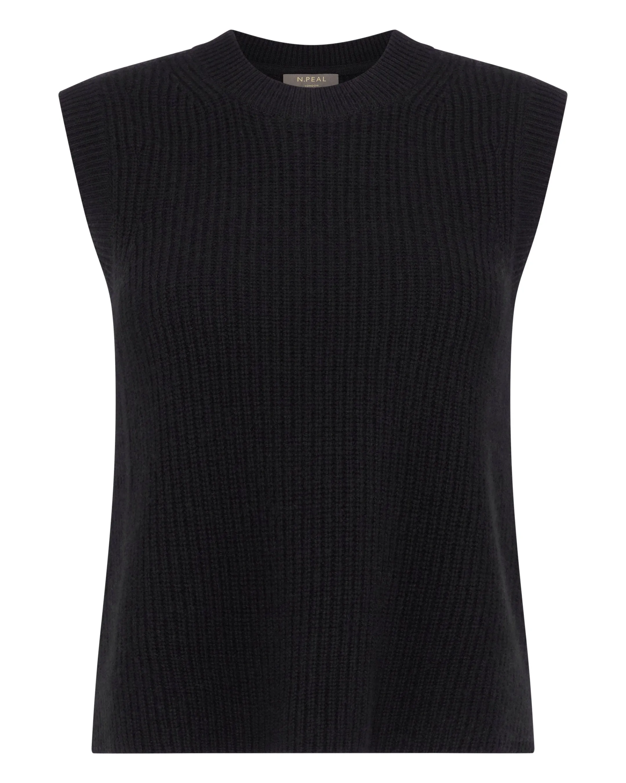 Women's Rib Round Neck Cashmere Tank Top Black