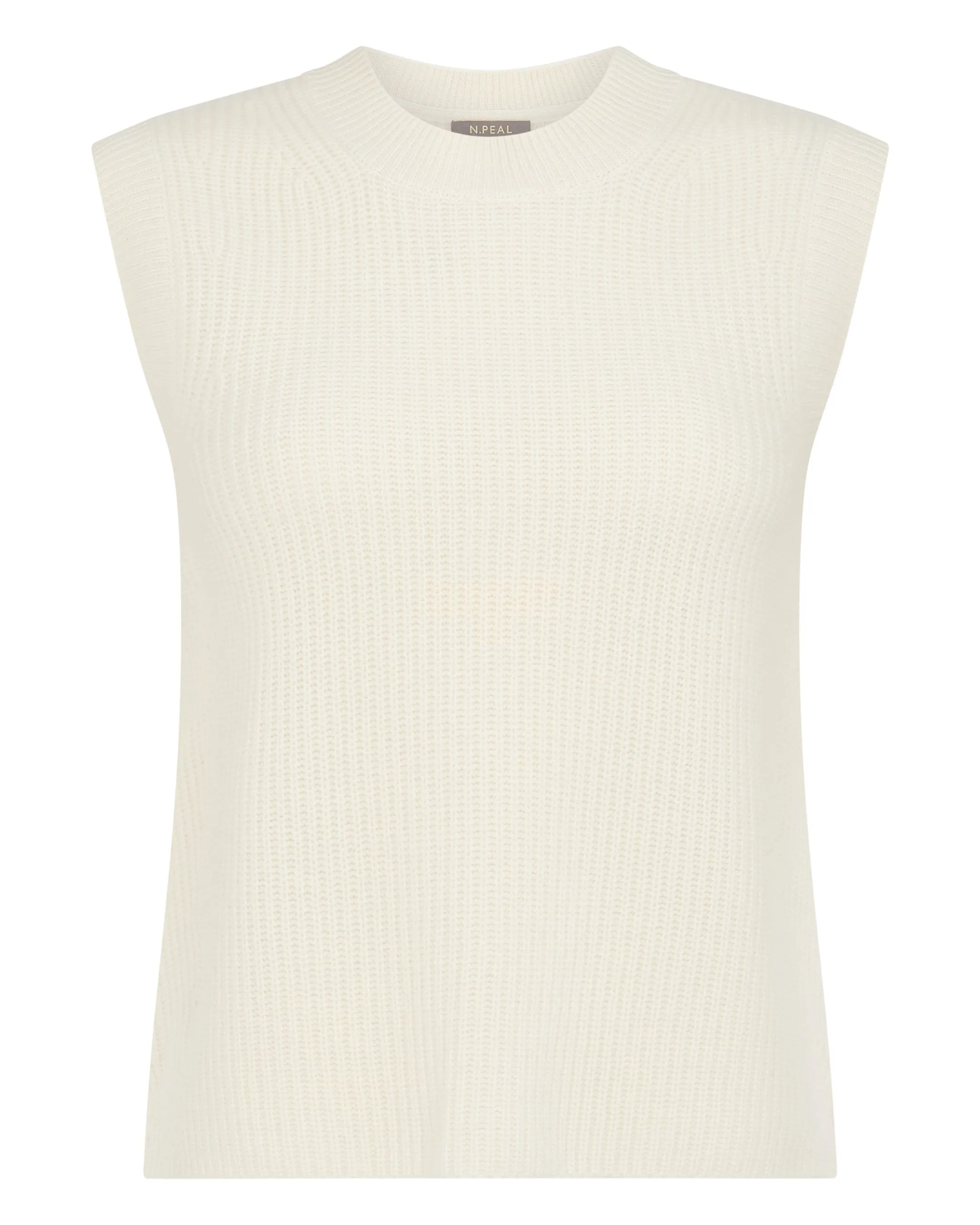 Women's Rib Round Neck Cashmere Tank Top New Ivory White