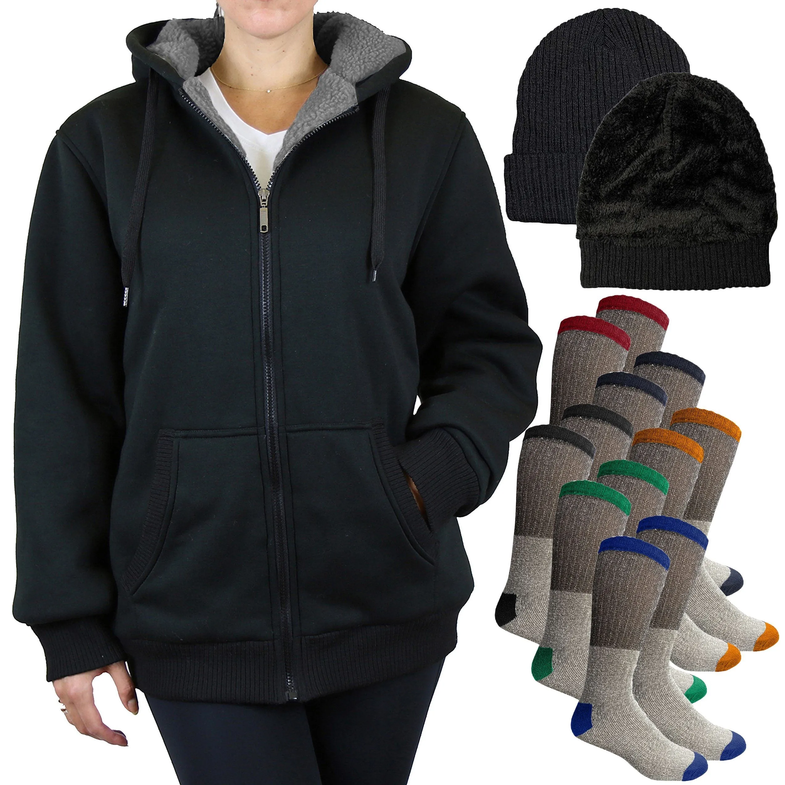 Women's Sherpa Hoodie, Hat and Thermal Socks Gift Set