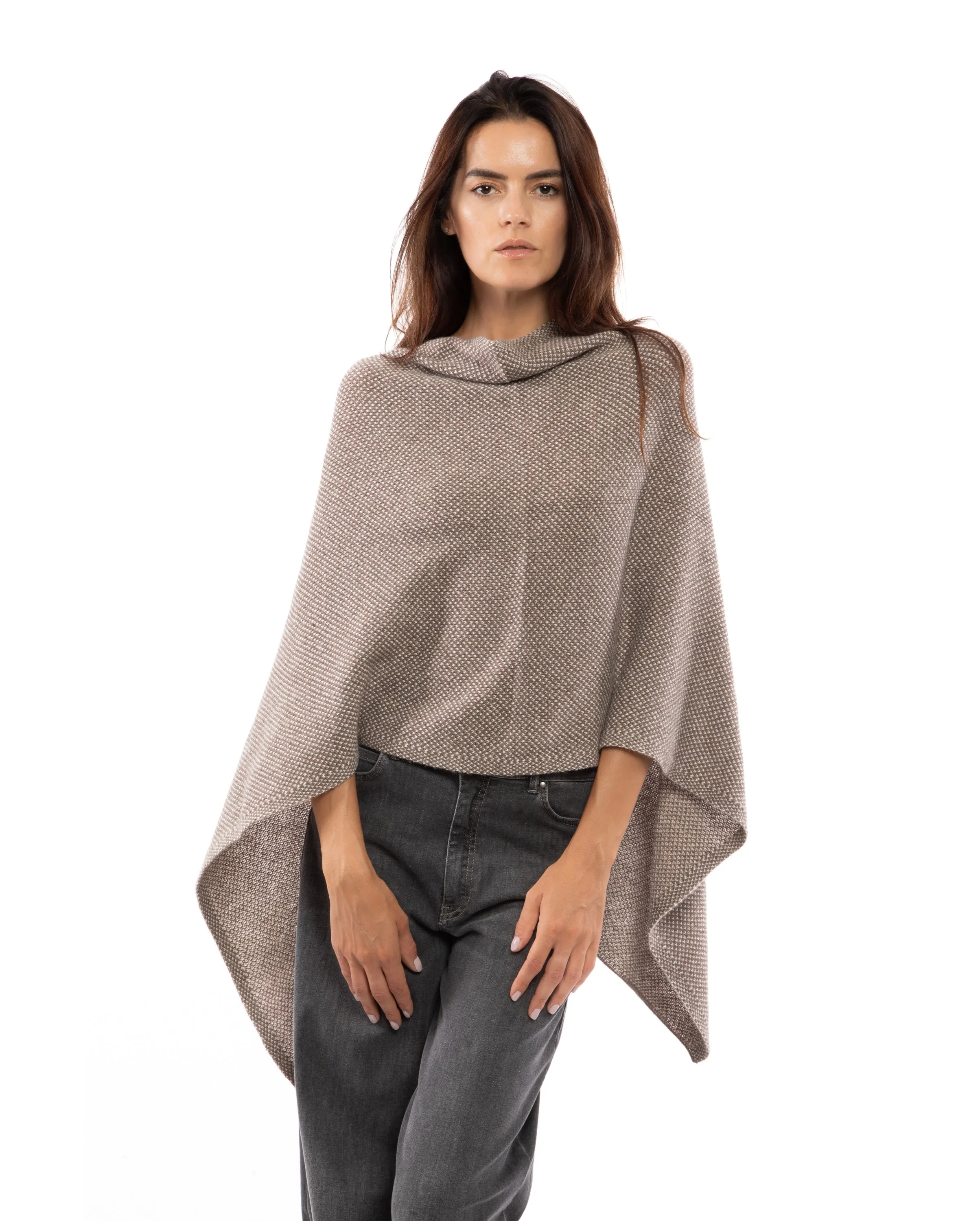 Womens's Pure Cashmere Asymmetric Poncho Black