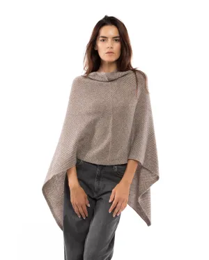 Womens's Pure Cashmere Asymmetric Poncho Light Brown