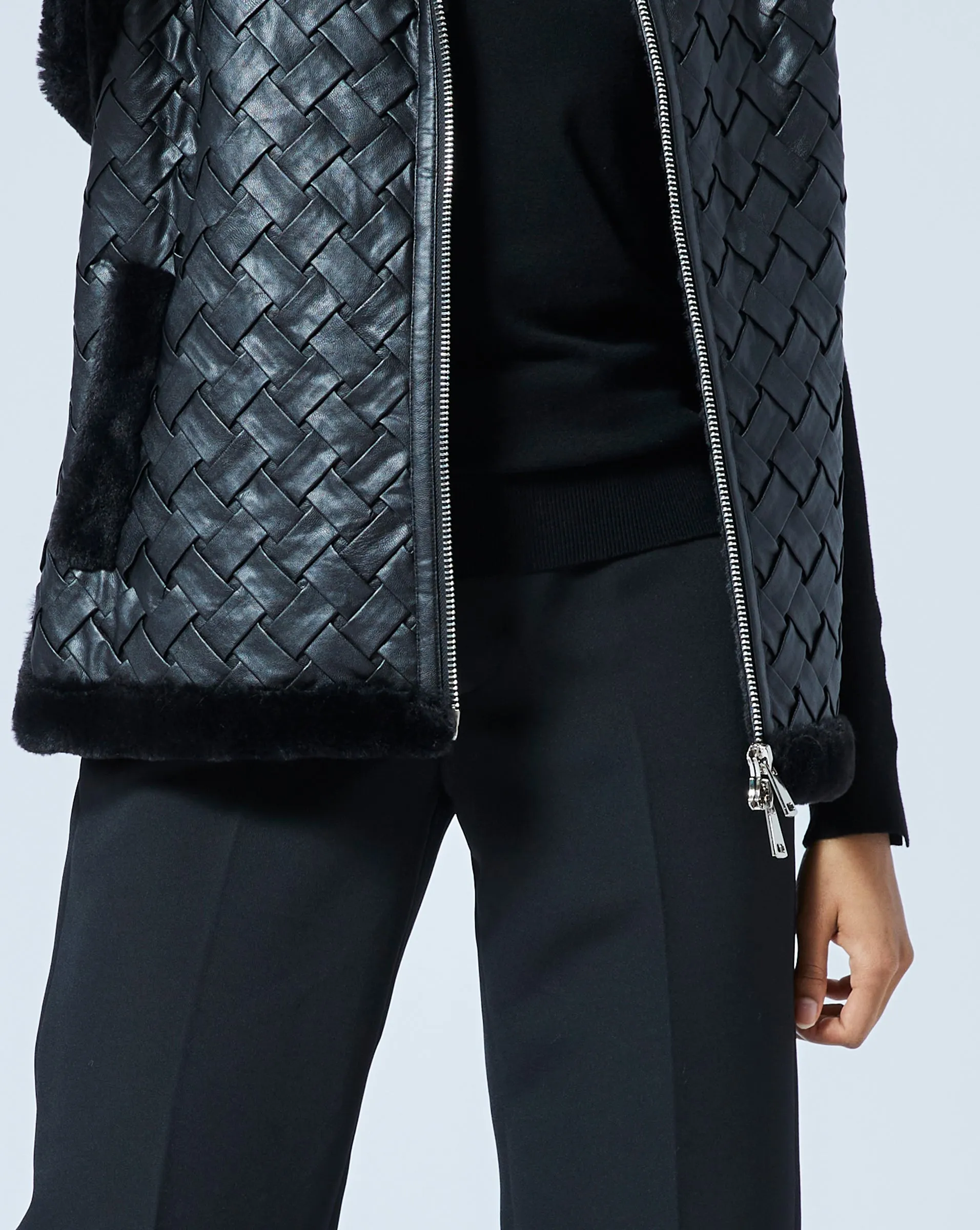 Woven Faux Leather with Faux Fur Lining Vest