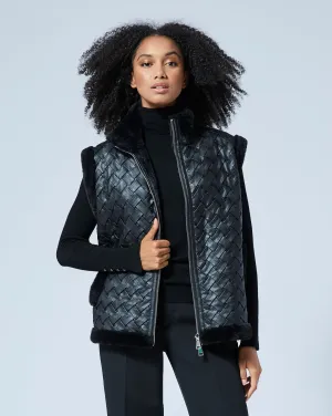 Woven Faux Leather with Faux Fur Lining Vest